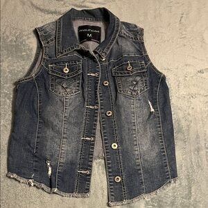 Maurices Blue Denim Vest with Frayed Hem